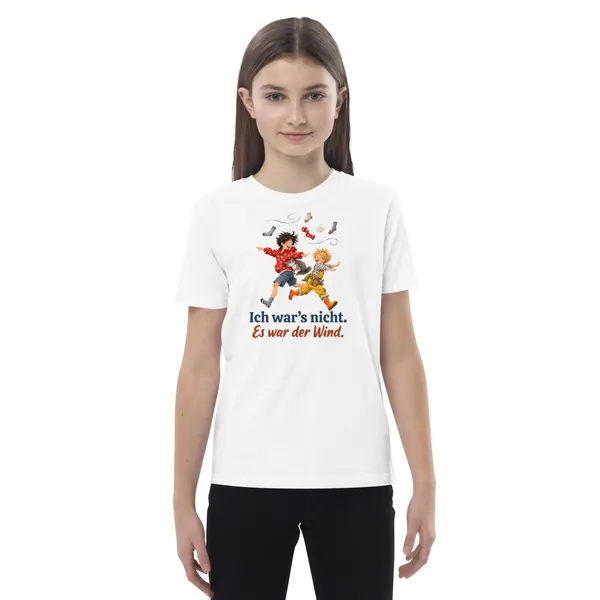 Produktfoto: Bio-Kindershirt „Ich war’s nicht. Es war der Wind.“
