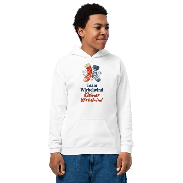 Produktfoto: Kinder-Hoodie ohne Kordel „Team Wirbelwind: Kleiner Wirbelwind“
