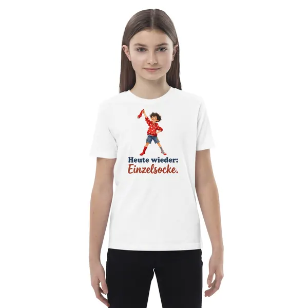 Produktfoto: Bio-Kindershirt „Heute wieder: Einzelsocke.“