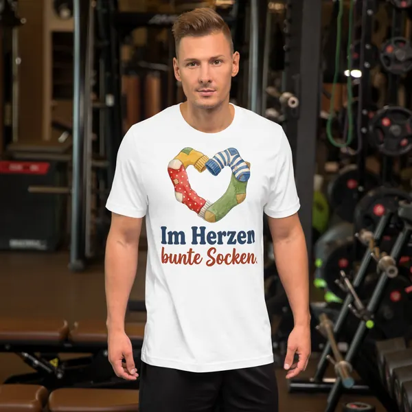 Produktfoto: T-Shirt, Unisex „Im Herzen bunte Socken.“